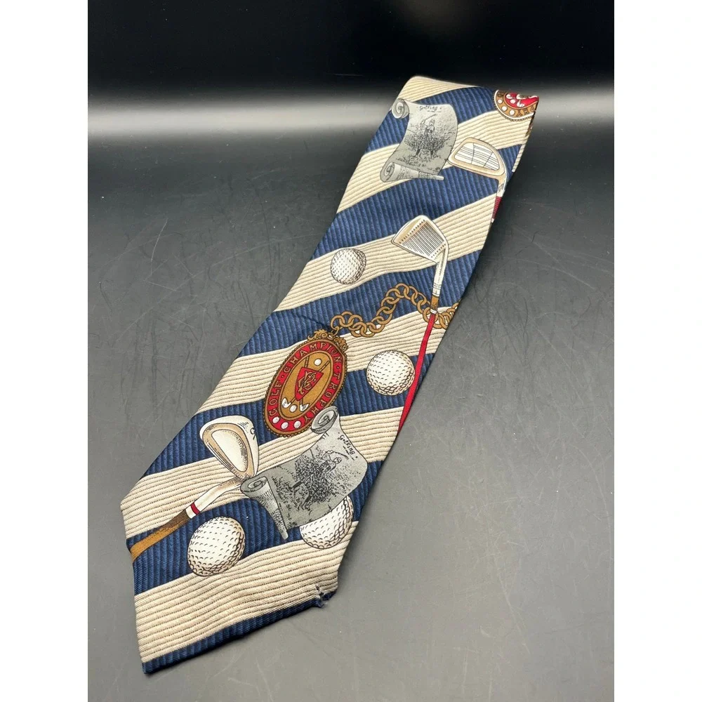 Spyglass Hill Golf‎ Theme Silk Necktie Stripe Golf Clubs Golf Balls 59